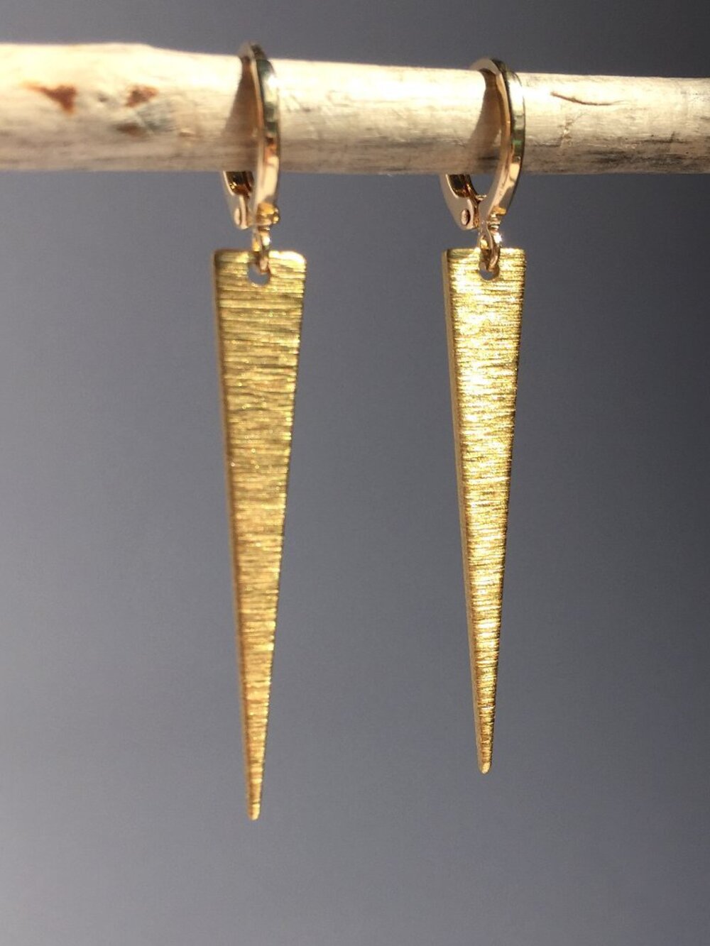 Gold triangle spike huggie lever back Earrings